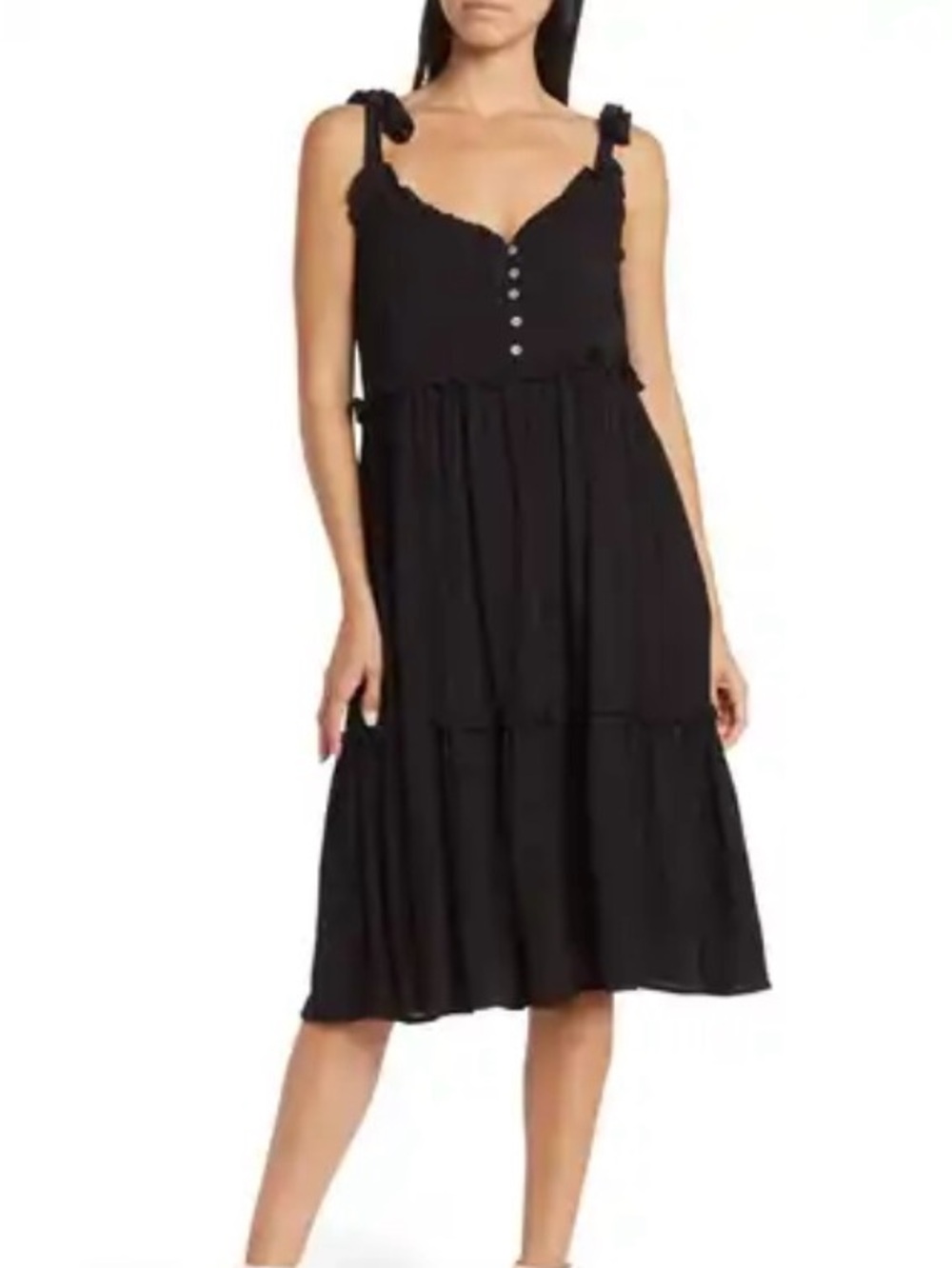 NWT Wishlist Black Button-Front Tiered Midi Dress, size L - Picture 1 of 7